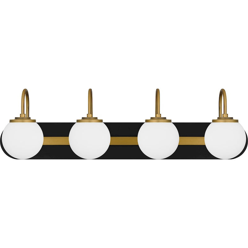 Quoizel Desmond 4 Light Bath Light, Matte Black/Opal Etched Glass