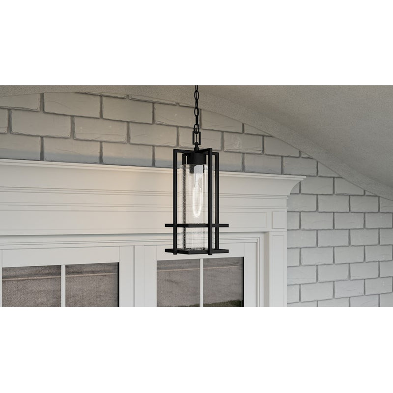 Quoizel Damien 1 Light Outdoor Lantern, Earth Black/Clear Seeded