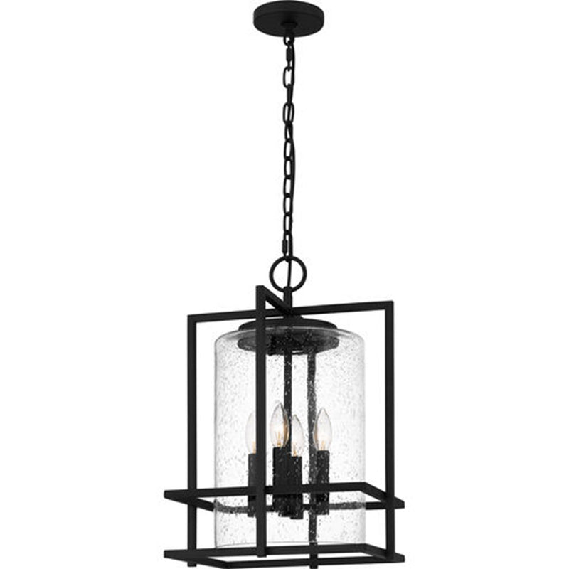 Quoizel Damien 14in 4-Light Pendant | Transitional Earth Black and Clear Seedy Glass | Kitchen Island & Dining Room | Model DMN3514EK