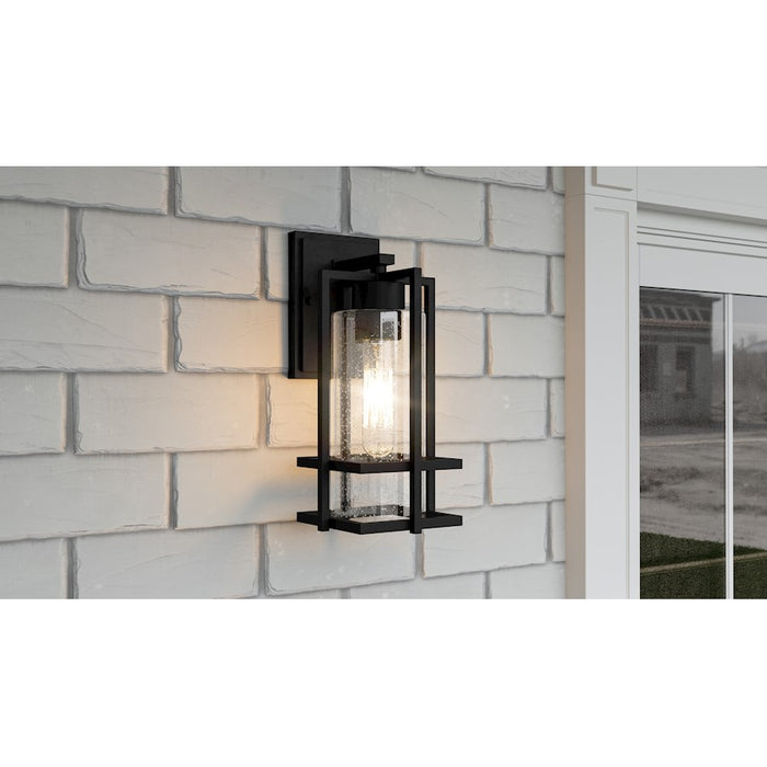 Quoizel Damien 1 Light Outdoor Lantern, Earth Black/Clear Seeded