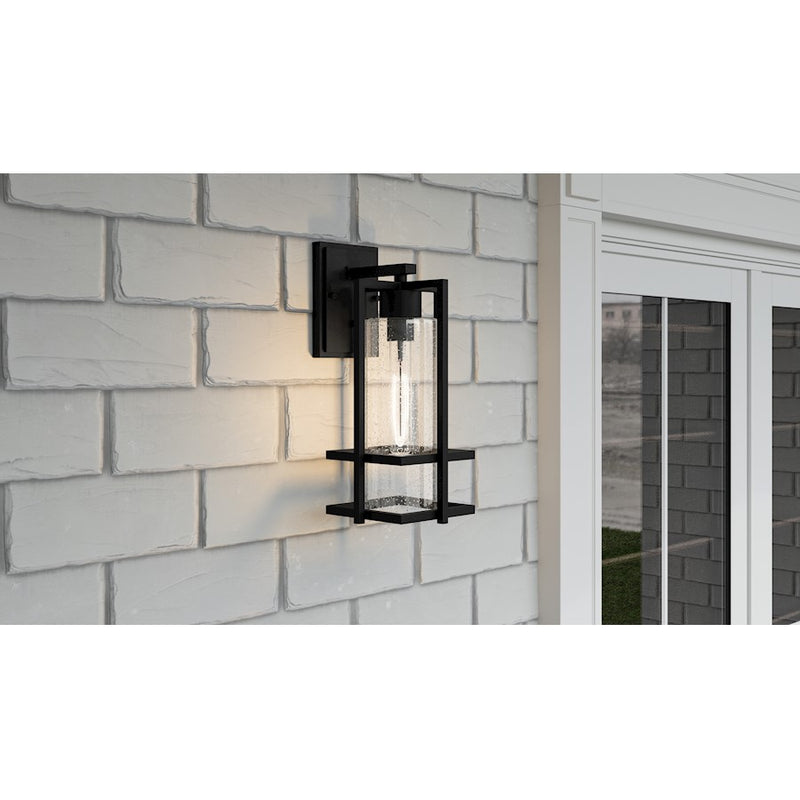 Quoizel Damien 1 Light Outdoor Lantern, Earth Black/Clear Seeded