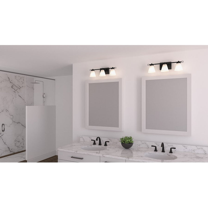 Quoizel Daniels Medium Bath Light, Matte Black/Opal Etched