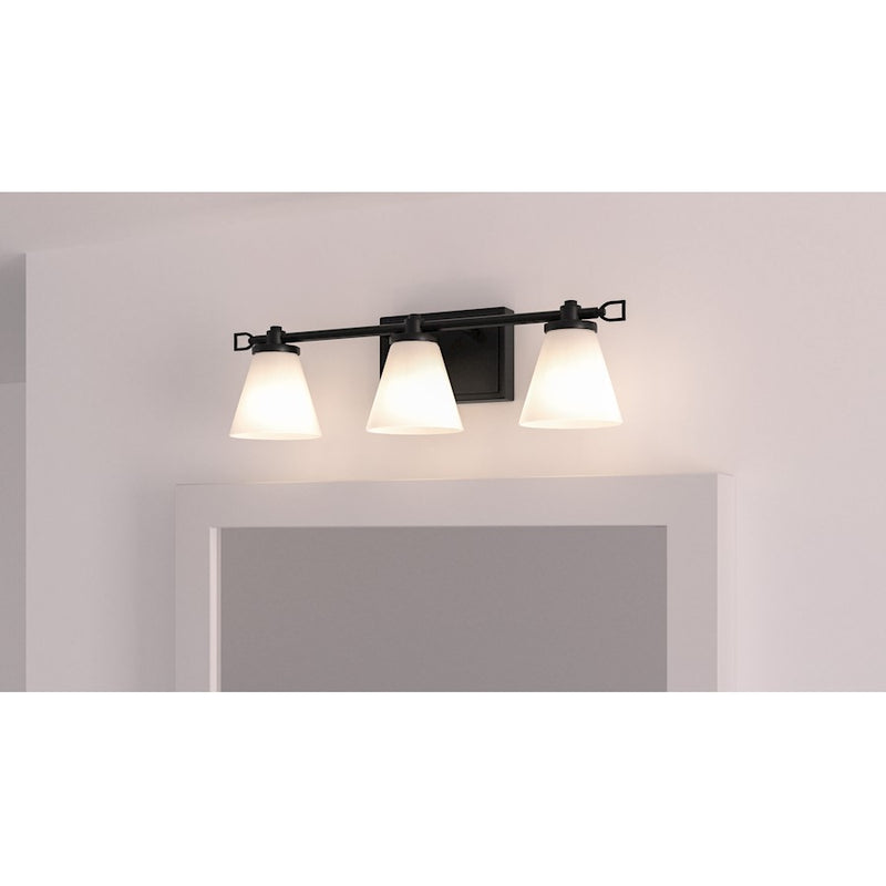 Quoizel Daniels Medium Bath Light, Matte Black/Opal Etched