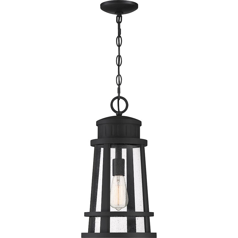 Quoizel Dunham 1 Light Outdoor Hanging, Earth Black/Seeded Glass