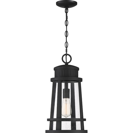 Quoizel Dunham 1 Light Outdoor Hanging, Earth Black/Seeded Glass