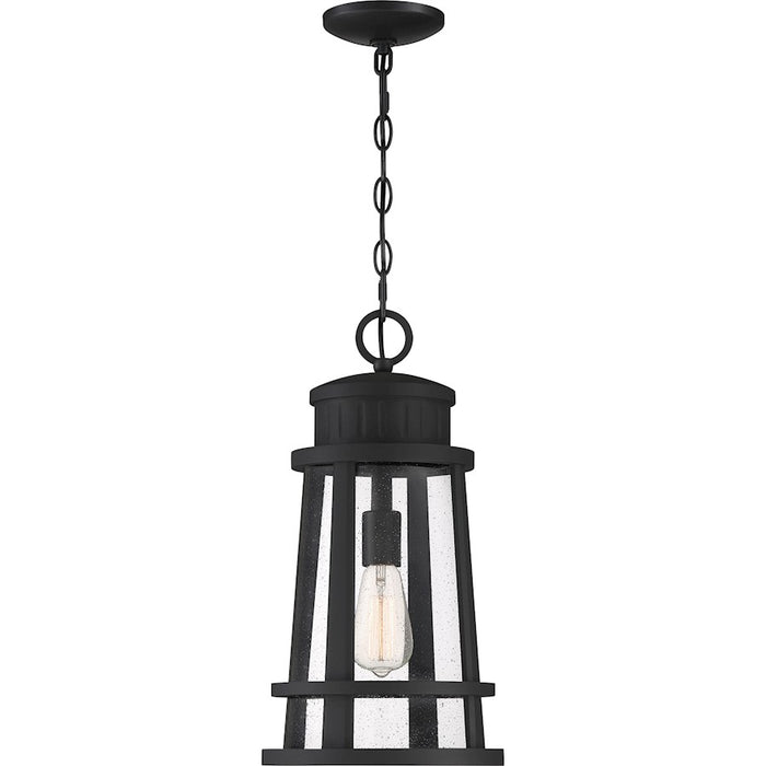 Quoizel Dunham 1 Light Outdoor Hanging, Earth Black/Seeded Glass