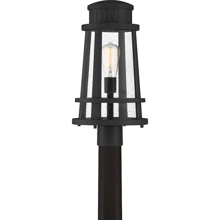 Quoizel Dunham 1 Light Outdoor Post, Earth Black/Clear Seeded Glass