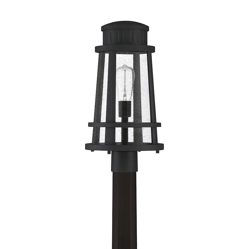 Quoizel Dunham 1 Light Outdoor Post, Earth Black/Clear Seeded Glass