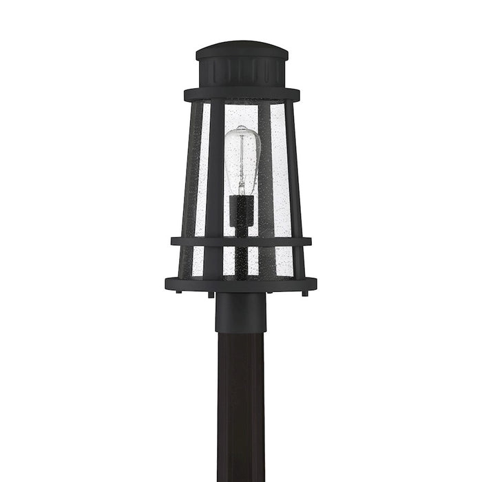 Quoizel Dunham 1 Light Outdoor Post, Earth Black/Clear Seeded Glass