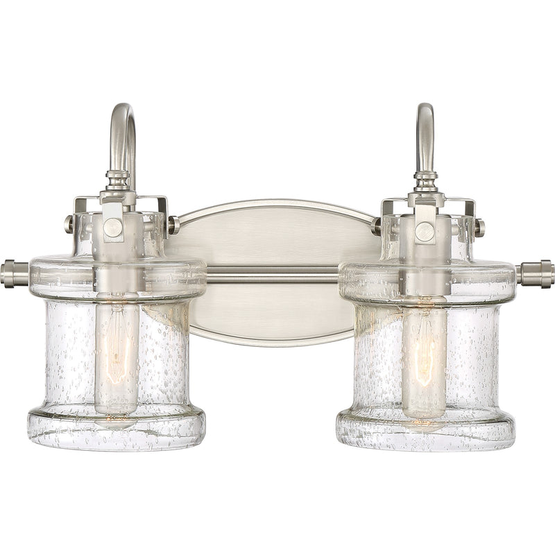 Quoizel Danbury 16in 2-Light Vanity Light | Traditional Brushed Nickel and Clear Seedy Glass | Bathroom Vanity & Powder Room | Model DNY8602BN