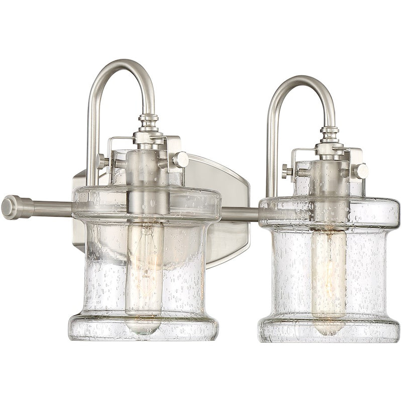 Quoizel Danbury 16in 2-Light Vanity Light | Traditional Brushed Nickel and Clear Seedy Glass | Bathroom Vanity & Powder Room | Model DNY8602BN