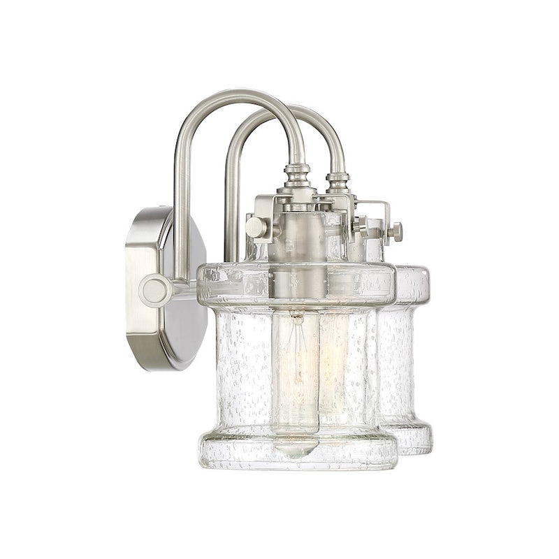 Quoizel Danbury 16in 2-Light Vanity Light | Traditional Brushed Nickel and Clear Seedy Glass | Bathroom Vanity & Powder Room | Model DNY8602BN