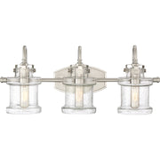 Quoizel Danbury 24in 3-Light Vanity Light | Traditional Brushed Nickel and Clear Seedy Glass | Bathroom Vanity & Powder Room | Model DNY8603BN