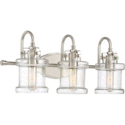 Quoizel Danbury 24in 3-Light Vanity Light | Traditional Brushed Nickel and Clear Seedy Glass | Bathroom Vanity & Powder Room | Model DNY8603BN