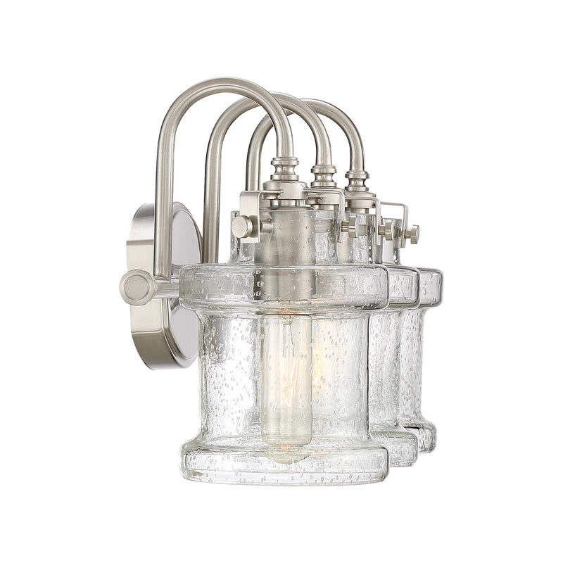 Quoizel Danbury 24in 3-Light Vanity Light | Traditional Brushed Nickel and Clear Seedy Glass | Bathroom Vanity & Powder Room | Model DNY8603BN