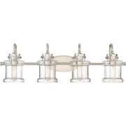 Quoizel Danbury 32in 4-Light Vanity Light | Traditional Brushed Nickel and Clear Seedy Glass | Bathroom Vanity | 32 x 7.25 x 9.75 in | Model DNY8604BN