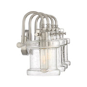 Quoizel Danbury 32in 4-Light Vanity Light | Traditional Brushed Nickel and Clear Seedy Glass | Bathroom Vanity | 32 x 7.25 x 9.75 in | Model DNY8604BN