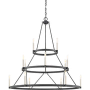 Quoizel Doran 40in 15-Light Chandelier | Modern Mottled Black Steel | Dining Room & Foyer | 40.25 x 40.25 x 40.75 in | Model DOR5015MB