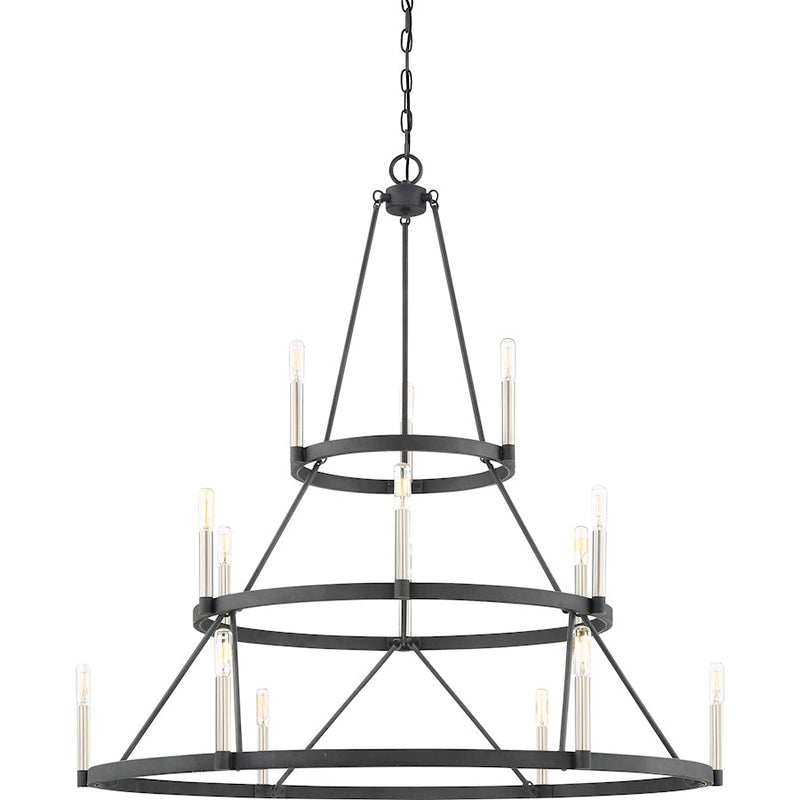 Quoizel Doran 40in 15-Light Chandelier | Modern Mottled Black Steel | Dining Room & Foyer | 40.25 x 40.25 x 40.75 in | Model DOR5015MB