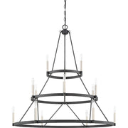 Quoizel Doran 40in 15-Light Chandelier | Modern Mottled Black Steel | Dining Room & Foyer | 40.25 x 40.25 x 40.75 in | Model DOR5015MB