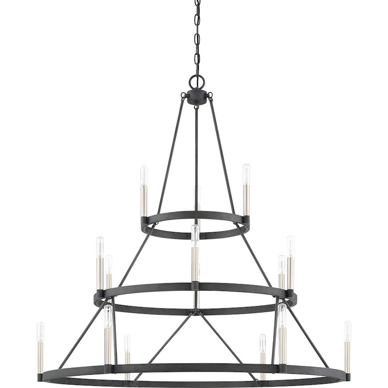 Quoizel Doran 40in 15-Light Chandelier | Modern Mottled Black Steel | Dining Room & Foyer | 40.25 x 40.25 x 40.75 in | Model DOR5015MB