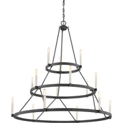 Quoizel Doran 40in 15-Light Chandelier | Modern Mottled Black Steel | Dining Room & Foyer | 40.25 x 40.25 x 40.75 in | Model DOR5015MB