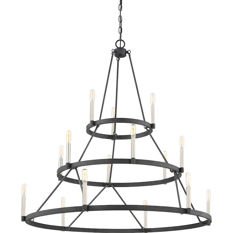 Quoizel Doran 40in 15-Light Chandelier | Modern Mottled Black Steel | Dining Room & Foyer | 40.25 x 40.25 x 40.75 in | Model DOR5015MB