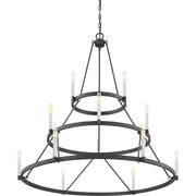 Quoizel Doran 40in 15-Light Chandelier | Modern Mottled Black Steel | Dining Room & Foyer | 40.25 x 40.25 x 40.75 in | Model DOR5015MB