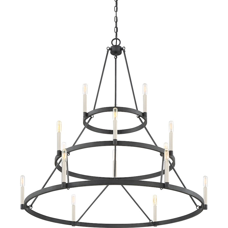 Quoizel Doran 40in 15-Light Chandelier | Modern Mottled Black Steel | Dining Room & Foyer | 40.25 x 40.25 x 40.75 in | Model DOR5015MB