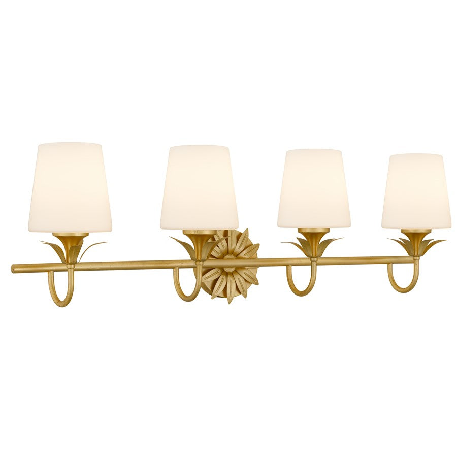 Quoizel Dorothea 4-Lt Gold Leaf Vanity Light, Gold Leaf - DOT8632GFL