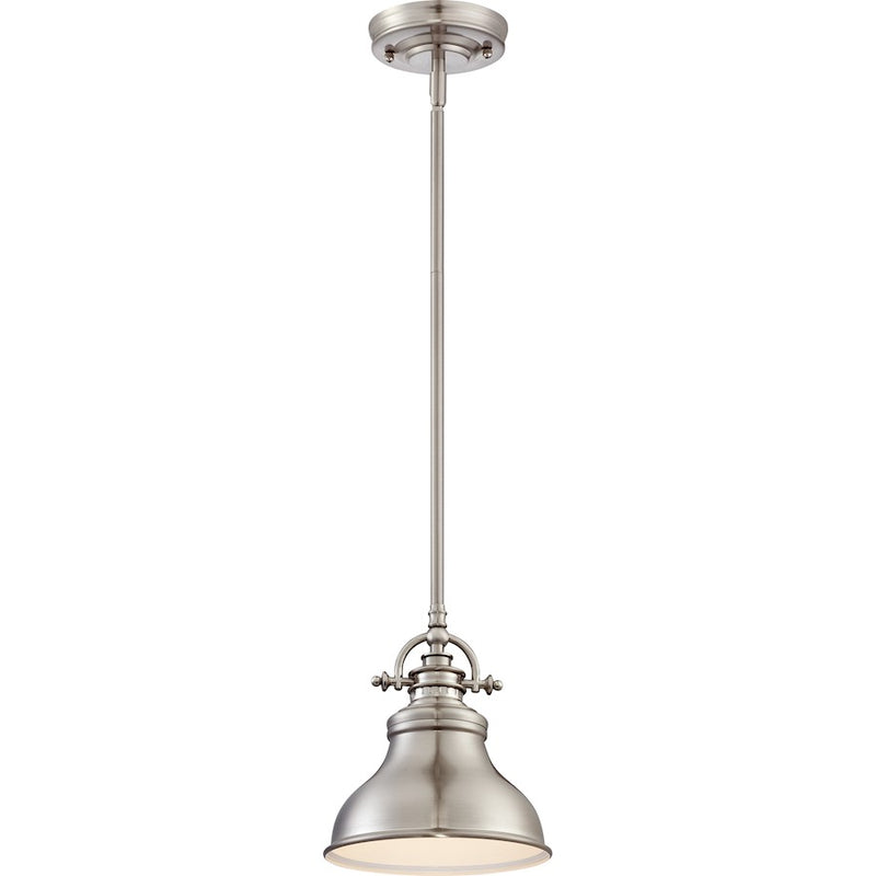 Quoizel Emery 8in 1-Light Mini Pendant | Traditional Brushed Nickel Metal Shade | Kitchen Island & Bar | 8 x 8 x 9 in | Model ER1508BN
