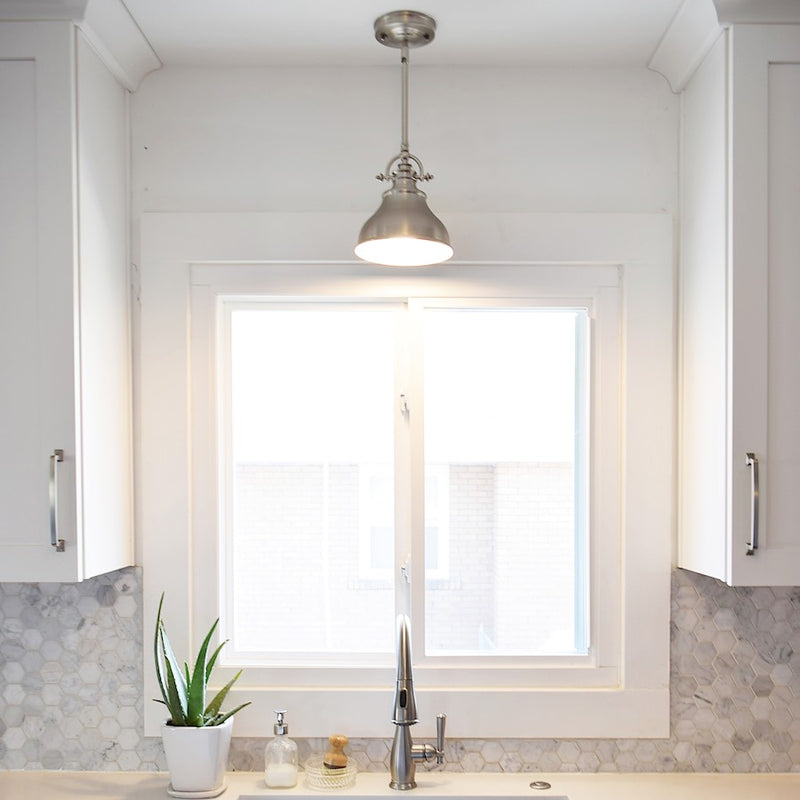 Quoizel Emery 8in 1-Light Mini Pendant | Traditional Brushed Nickel Metal Shade | Kitchen Island & Bar | 8 x 8 x 9 in | Model ER1508BN