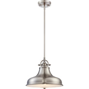 Quoizel Emery 13.5in 1-Light Pendant | Traditional Brushed Nickel Metal Shade | Kitchen Island & Dining Room | 13.5 x 13.5 x 11.5 in | Model ER1814BN