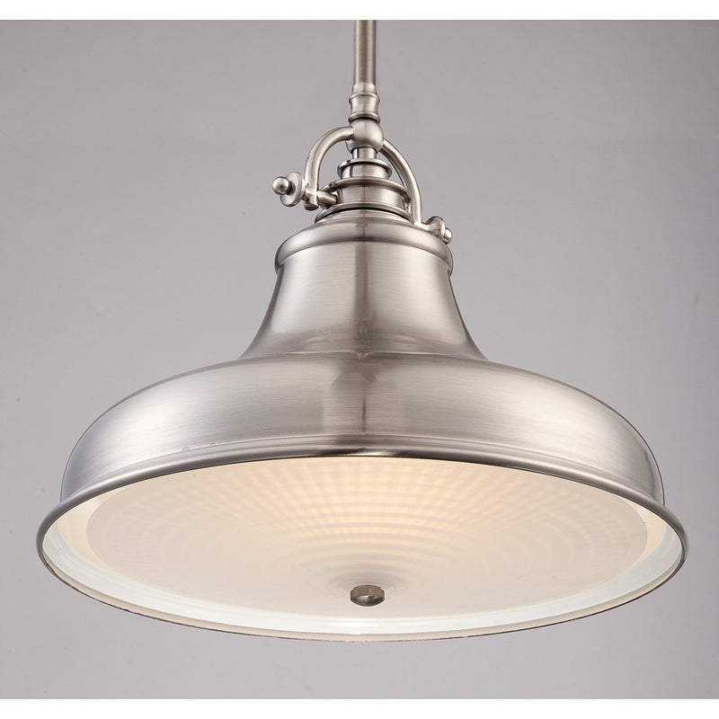 Quoizel Emery 13.5in 1-Light Pendant | Traditional Brushed Nickel Metal Shade | Kitchen Island & Dining Room | 13.5 x 13.5 x 11.5 in | Model ER1814BN