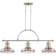 Quoizel Emery 53in 3-Light Island Chandelier | Traditional Brushed Nickel and Nickel Metal | Kitchen Island & Dining Room | Model ER353BN