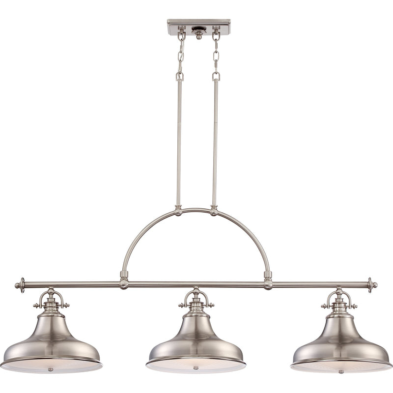 Quoizel Emery 53in 3-Light Island Chandelier | Traditional Brushed Nickel and Nickel Metal | Kitchen Island & Dining Room | Model ER353BN