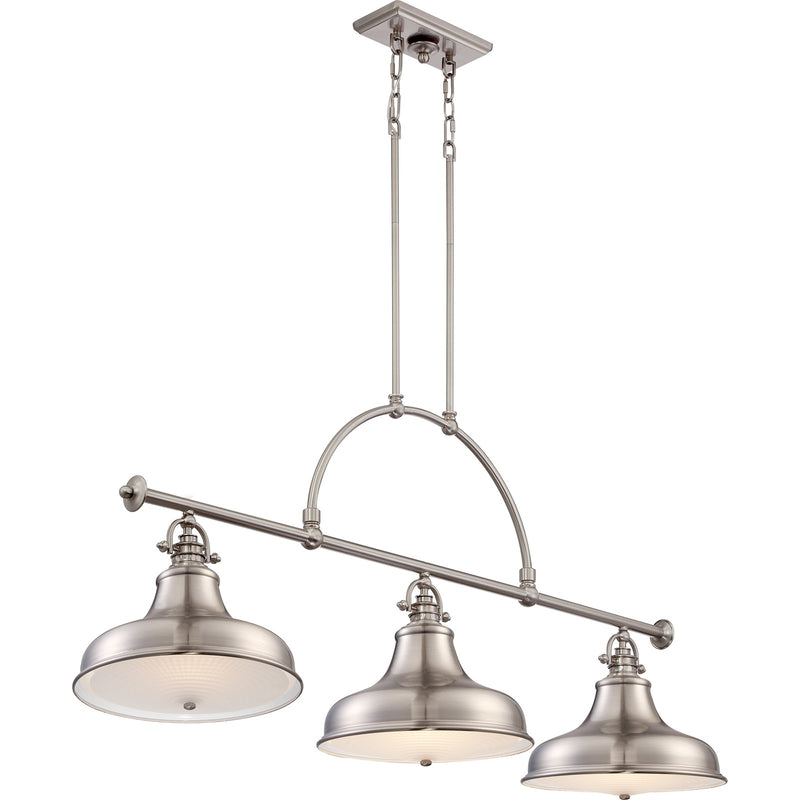 Quoizel Emery 53in 3-Light Island Chandelier | Traditional Brushed Nickel and Nickel Metal | Kitchen Island & Dining Room | Model ER353BN