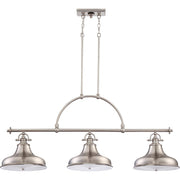 Quoizel Emery 53in 3-Light Island Chandelier | Traditional Brushed Nickel and Nickel Metal | Kitchen Island & Dining Room | Model ER353BN