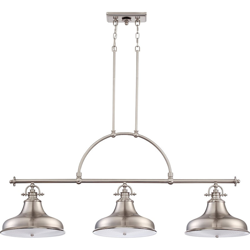 Quoizel Emery 53in 3-Light Island Chandelier | Traditional Brushed Nickel and Nickel Metal | Kitchen Island & Dining Room | Model ER353BN