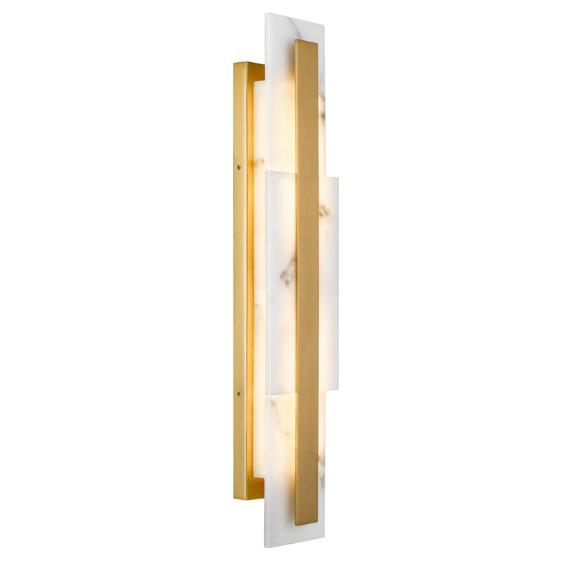 Quoizel Esme 24in LED Wall Sconce | Contemporary Brushed Gold and Alabaster Faux Alabaster | Bathroom & Hallway Vanity Light | Model ESM8705BRG