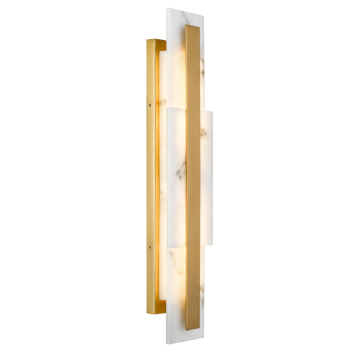 Quoizel Esme 24in LED Wall Sconce | Contemporary Brushed Gold and Alabaster Faux Alabaster | Bathroom & Hallway Vanity Light | Model ESM8705BRG