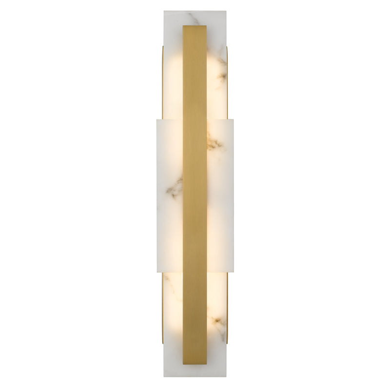 Quoizel Esme 24in LED Wall Sconce | Contemporary Brushed Gold and Alabaster Faux Alabaster | Bathroom & Hallway Vanity Light | Model ESM8705BRG