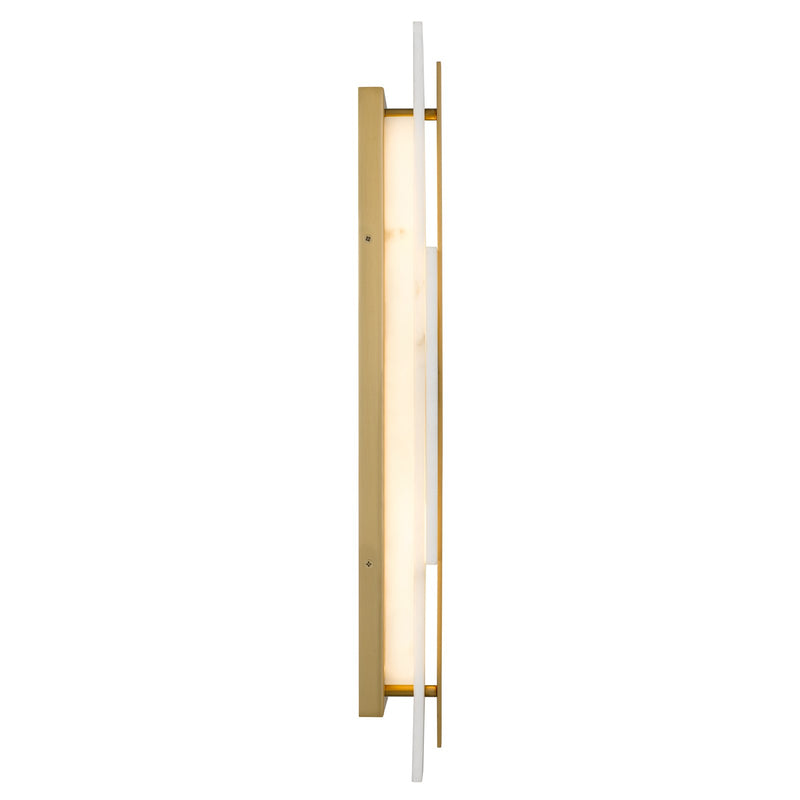 Quoizel Esme 24in LED Wall Sconce | Contemporary Brushed Gold and Alabaster Faux Alabaster | Bathroom & Hallway Vanity Light | Model ESM8705BRG