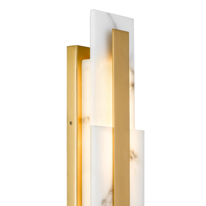 Quoizel Esme 24in LED Wall Sconce | Contemporary Brushed Gold and Alabaster Faux Alabaster | Bathroom & Hallway Vanity Light | Model ESM8705BRG