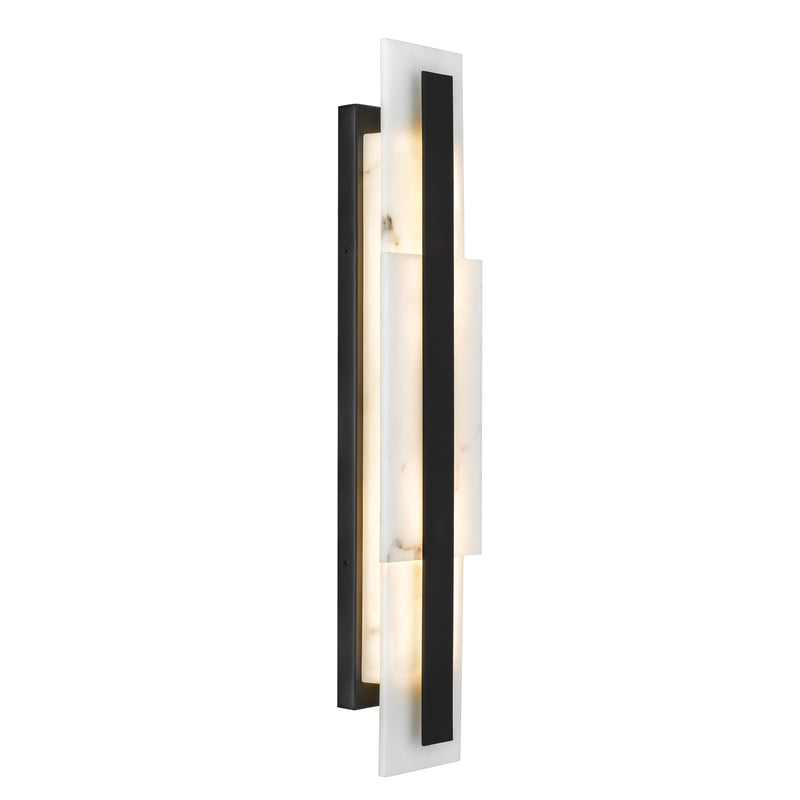Quoizel Esme 24in LED Wall Sconce | Contemporary Matte Black and Faux Alabaster | Bathroom & Hallway Vanity Light | Model ESM8705MBK