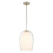 Quoizel Evelynn 10in 1-Light Mini Pendant | Transitional Brushed Nickel and Clear Ribbed Glass | Kitchen Island & Bar | Model EVN1510BN