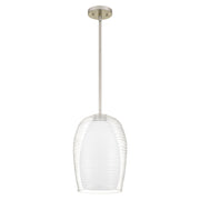 Quoizel Evelynn 10in 1-Light Mini Pendant | Transitional Brushed Nickel and Clear Ribbed Glass | Kitchen Island & Bar | Model EVN1510BN
