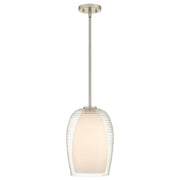 Quoizel Evelynn 10in 1-Light Mini Pendant | Transitional Brushed Nickel and Clear Ribbed Glass | Kitchen Island & Bar | Model EVN1510BN