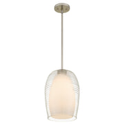 Quoizel Evelynn 10in 1-Light Mini Pendant | Transitional Brushed Nickel and Clear Ribbed Glass | Kitchen Island & Bar | Model EVN1510BN