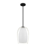 Quoizel Evelynn 10in 1-Light Mini Pendant | Transitional Matte Black and Clear Ribbed Glass | Kitchen Island & Bar | Model EVN1510MBK